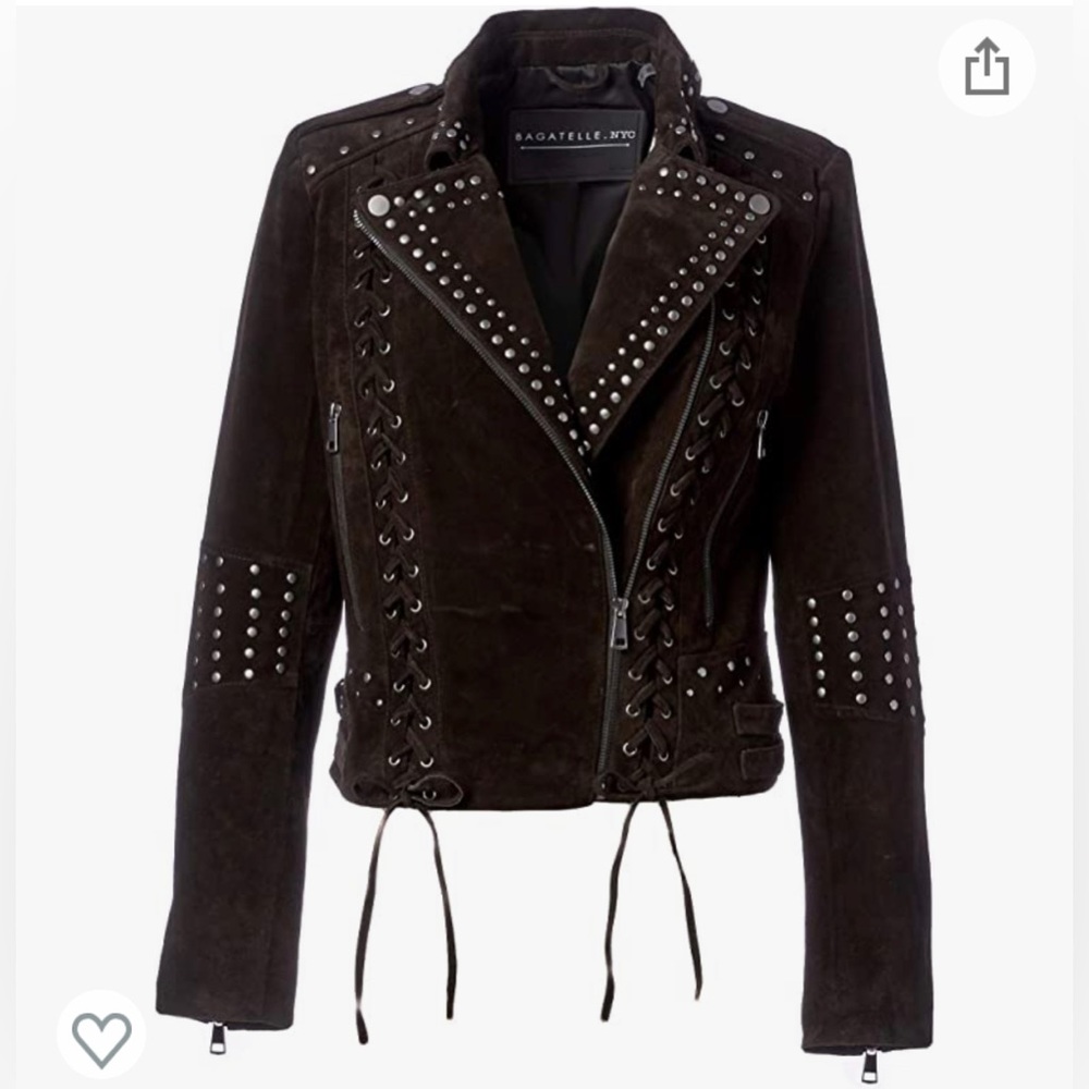 100% Genuine Leather Suede Studded Moto Jacket